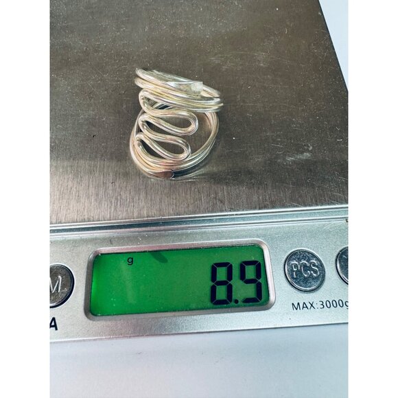 Estate Vintage Silver 960 Sculptural Wave Wrap Ring Size 8, 8.9g Modernist Look - Picture 11 of 11